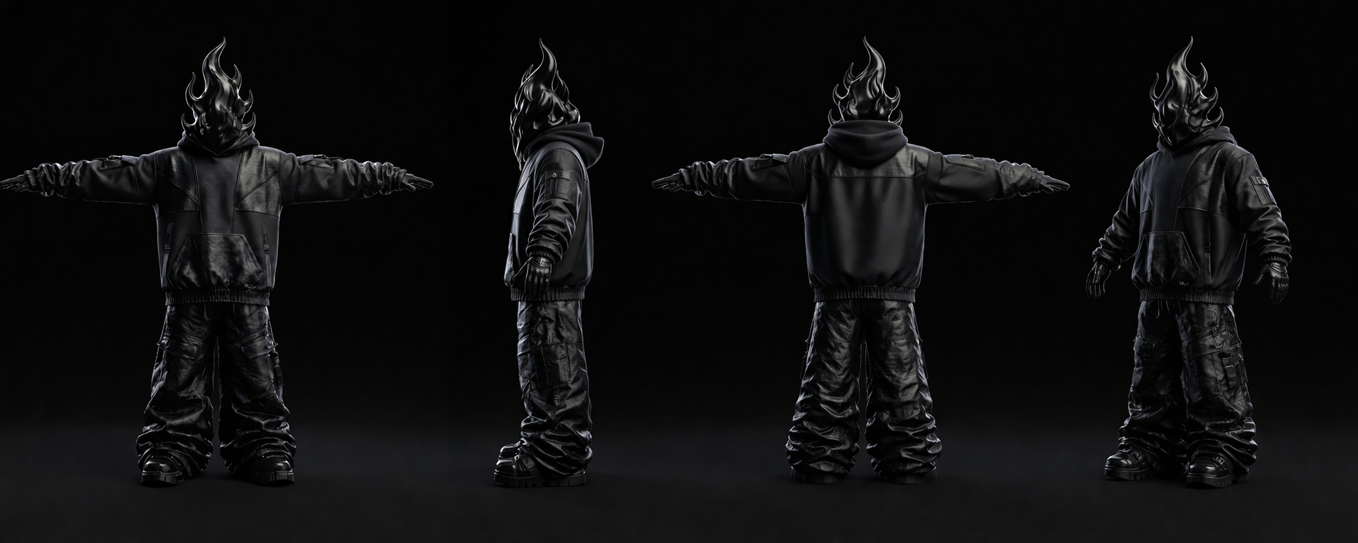 VOID mascot front, side, back, and three-quarter views